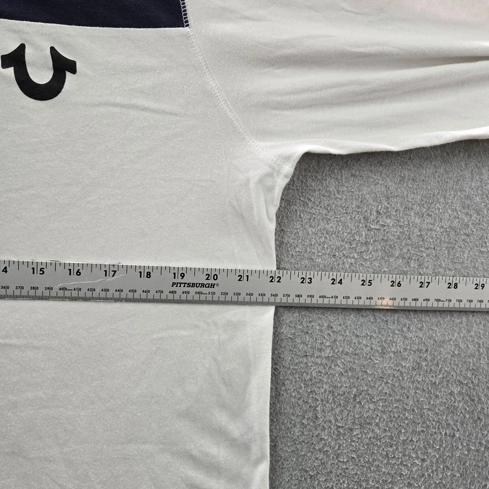 True Religion Men Shirt L/G White Colorblock Henley Logo‎ Long Sleeve
